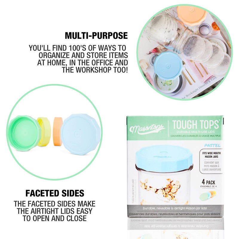 Masontops Tough Tops - Ball Wide Mouth Mason Jar Lids Plastic Leakproof - Multi Colored Plastic Mason Jar Lids - Reusable Canning Lids fit Ball Jars - Image 3
